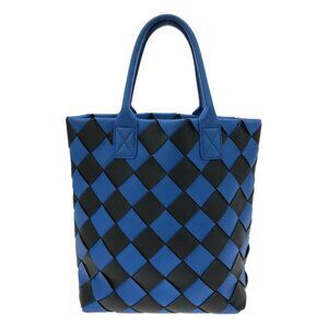 Bottega Veneta Leather Maxi Intrecciato Tote Signal Blue Black